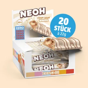 NEOH Crispy Cream White - 20er Pack Knusprige Waffel mit Haselnusscreme und weißer Schokolade ohne Zuckerzusatz, aber mit 100% Geschmack